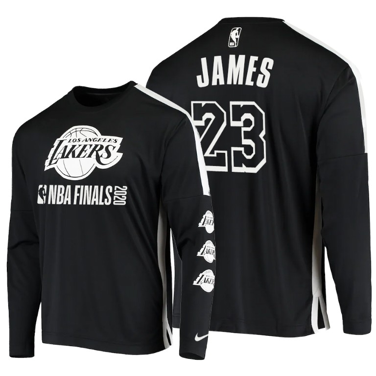 Men's Los Angeles Lakers LeBron James #23 NBA Long Sleeve 2020 Finals Shooting Playoffs Black Basketball T-Shirt QYP1383MD
